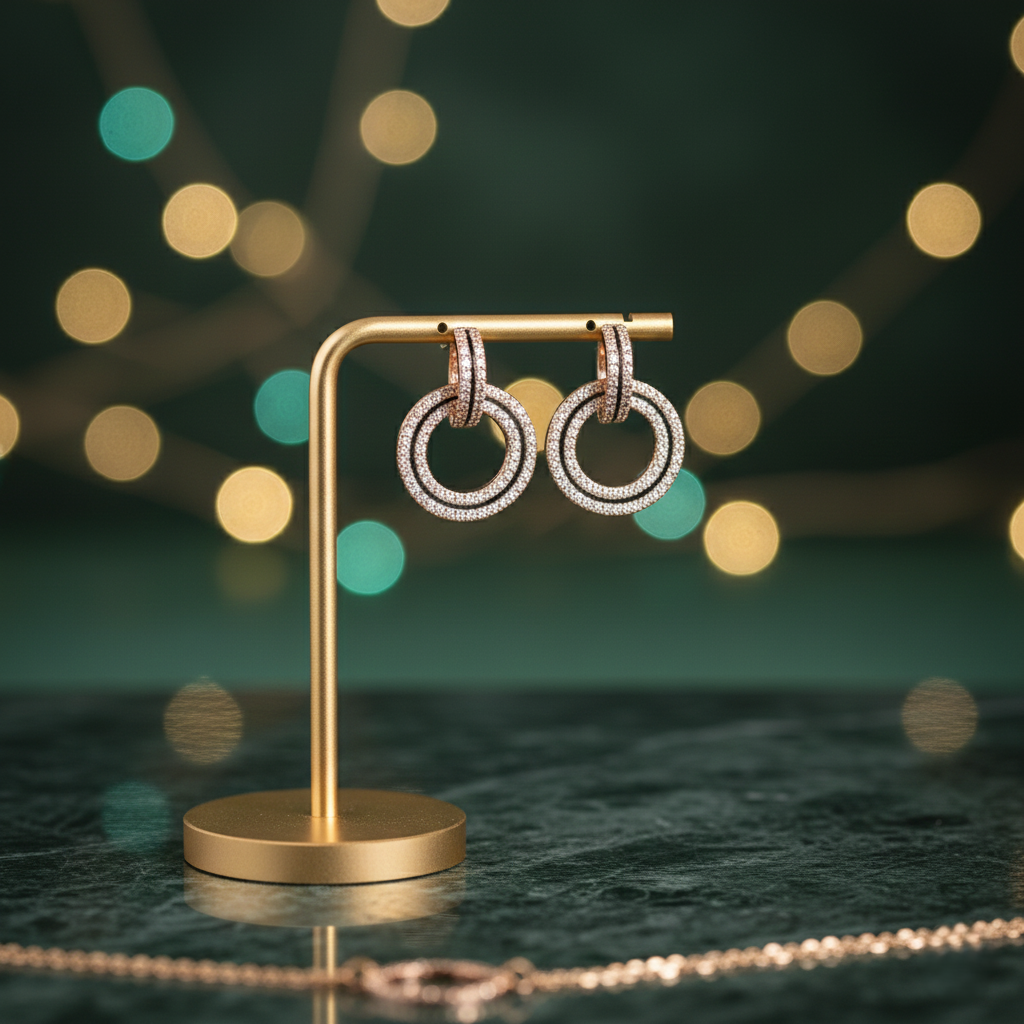 Interlock Zircon Circle Earrings - Rose Gold